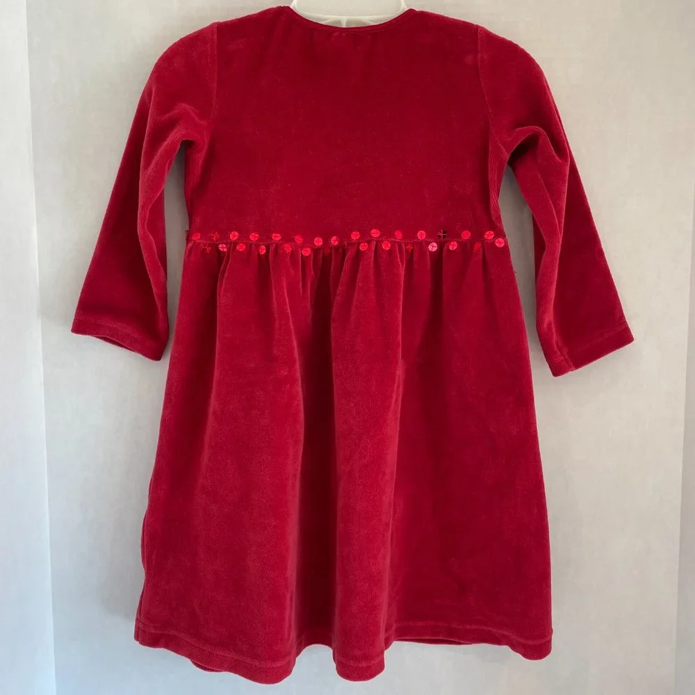 H&M Girls Long Sleeve Slip On Dress of Brick Red Velvet Size 3-4Y